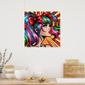 Kleurrijke Pop Art Comic Girl niet vectorized Poster (Keuken)