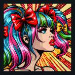 Kleurrijke Pop Art Comic Girl niet vectorized Poster<br><div class="desc">Mooie dame met vlechten en kleurrijk blauw en roze haar,  rode lippenstift,  lange wimpers pop art comic style ai art.</div>