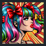 Kleurrijke Pop Art Comic Girl niet vectorized Poster<br><div class="desc">Mooie dame met vlechten en kleurrijk blauw en roze haar, rode lippenstift, lange wimpers pop art comic style ai art.</div>