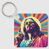Kleurrijke Pop Art Cool Jesus Sleutelhanger (Voorkant)