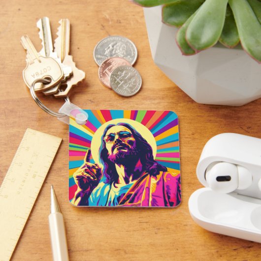 Kleurrijke Pop Art Cool Jesus Sleutelhanger (Bureau)