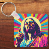 Kleurrijke Pop Art Cool Jesus Sleutelhanger (Voorkant)