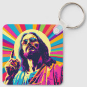 Kleurrijke Pop Art Cool Jesus Sleutelhanger (Achterkant)