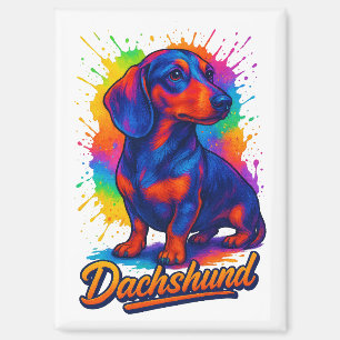 Kleurrijke Pop Art Dachshund – Kleurrijke Neon Hon Magneet