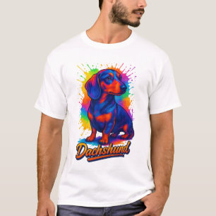 Kleurrijke Pop Art Dachshund – Kleurrijke Neon Hon T-shirt