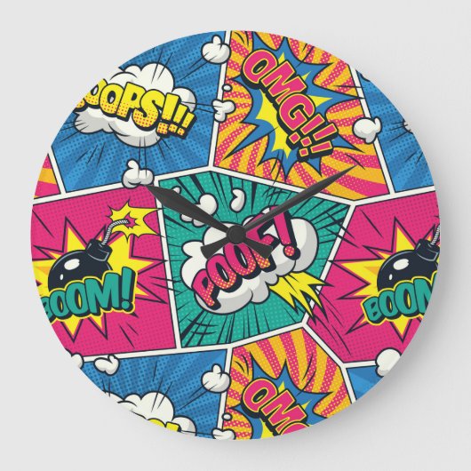 Kleurrijke Pop Art Design - Retro Comic Explosion Grote Klok (Voorkant)