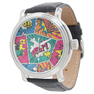 Kleurrijke Pop Art Design - Whimsical Retro Comic Horloge