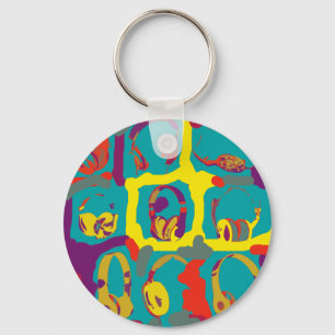 kleurrijke pop-art-dj hoofdtelefoon sleutelhanger