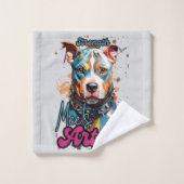 Kleurrijke Pop Art Dog in Grey Bad Handdoek (Wasdoekje)