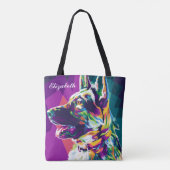 Kleurrijke Pop Art Duitse herder gepersonaliseerd Tote Bag (Achterkant)