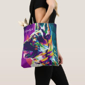 Kleurrijke Pop Art Duitse herder gepersonaliseerd Tote Bag (Dichtbij)