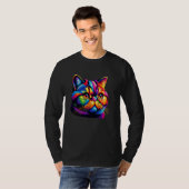 Kleurrijke Pop Art Exotic Korthaar Kortharige Pers T-shirt (Voorkant volledig)