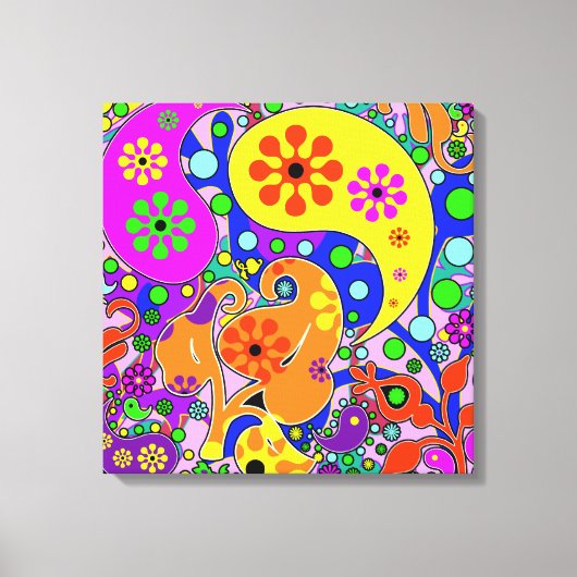 Kleurrijke Pop Art Flowers Retro Paisley Canvas Afdruk (Voorkant)