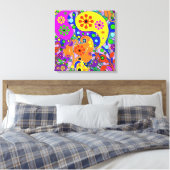 Kleurrijke Pop Art Flowers Retro Paisley Canvas Afdruk (Insitu (Slaapkamer))