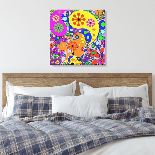 Kleurrijke Pop Art Flowers Retro Paisley Canvas Afdruk (Insitu (Slaapkamer))