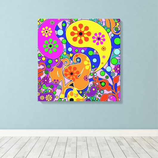 Kleurrijke Pop Art Flowers Retro Paisley Canvas Afdruk (Insitu (Houten vloer))