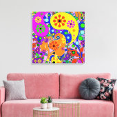 Kleurrijke Pop Art Flowers Retro Paisley Canvas Afdruk (Insitu (Woonkamer))