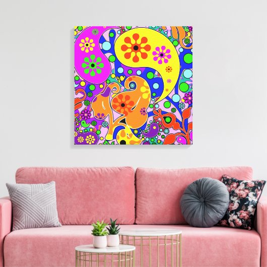 Kleurrijke Pop Art Flowers Retro Paisley Canvas Afdruk (Insitu (Woonkamer))