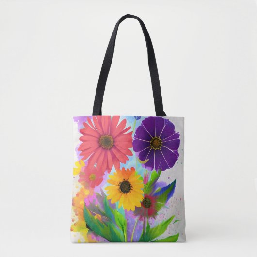 Kleurrijke Pop Art Flowers Tote Bag (Voorkant)