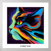 Kleurrijke Pop Art Flowing Feline Cat Poster (Voorkant)