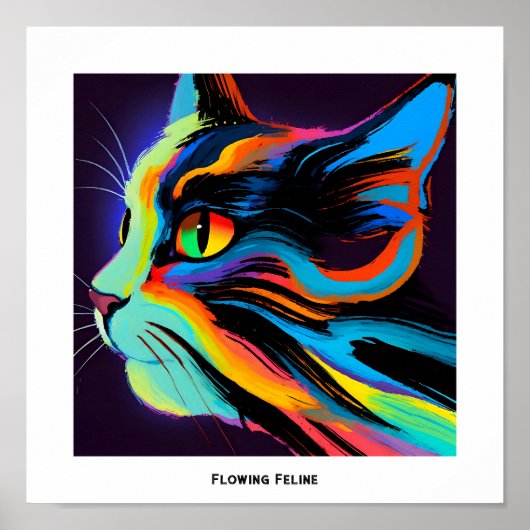 Kleurrijke Pop Art Flowing Feline Cat Poster (Voorkant)