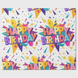 Kleurrijke Pop Art Gelukkig Verjaardag Cadeaupapier