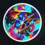 Kleurrijke Pop Art Gitarist Witch<br><div class="desc">Het afbeelding is voorzien van een heks die een elektrische gitaar speelt, geportretteerd in een levendige en kleurrijke kunststijl. De heks draagt een groot pet met brede rand en heeft golvend haar in de kleuren geel en blauw. Haar expressie is gefocust en intens als ze tokkelt op de gitaar, die...</div>