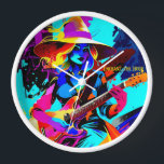 Kleurrijke Pop Art Gitarist Witch<br><div class="desc">Het afbeelding is voorzien van een heks die een elektrische gitaar speelt, geportretteerd in een levendige en kleurrijke kunststijl. De heks draagt een groot pet met brede rand en heeft golvend haar in de kleuren geel en blauw. Haar expressie is gefocust en intens als ze tokkelt op de gitaar, die...</div>