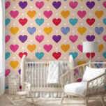 Kleurrijke Pop Art Heart Pattern Behang<br><div class="desc">Een levendig en vrolijk naadloos patroon met kleurrijke harten in pop art stijl,  met getextureerde design in tinten van roze,  geel,  paarse,  blauw en rood,  aangevuld met kleine witte harten op een zacht perzik achtergrond. Ideaal voor design,  behang of handwerk op Valentijn.</div>
