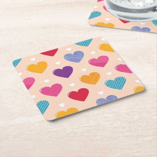 Kleurrijke Pop Art Heart Pattern Kartonnen Onderzetters (Schuin)