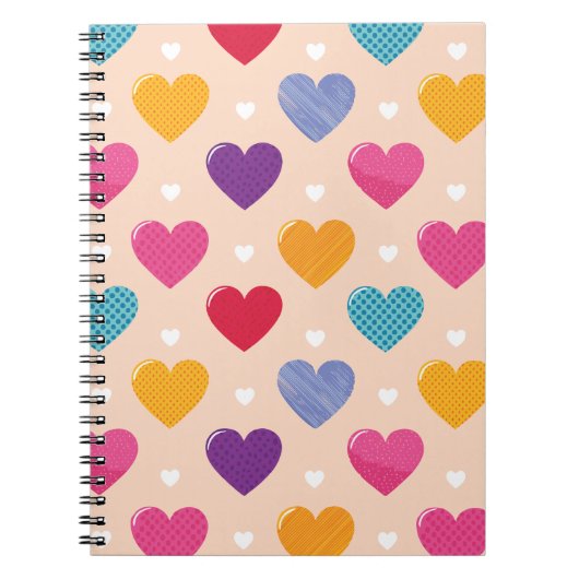 Kleurrijke Pop Art Heart Pattern Notitieboek (Voorkant)