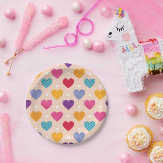 Kleurrijke Pop Art Heart Pattern Papieren Bordje (Feest)