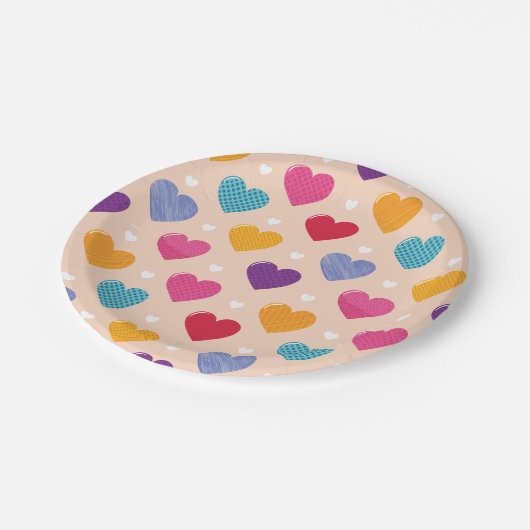 Kleurrijke Pop Art Heart Pattern Papieren Bordje (Gekanteld)