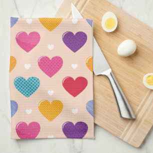 Kleurrijke Pop Art Heart Pattern Theedoek
