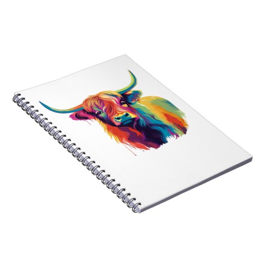 Kleurrijke Pop Art Highland Koe Classic T-shirt Notitieboek (Rechterzijde)