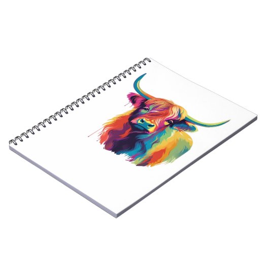 Kleurrijke Pop Art Highland Koe Classic T-shirt Notitieboek (Linkerzijde)