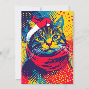 Kleurrijke Pop Art Kat Aangepaste Tekst Kerstmis Feestdagenkaart