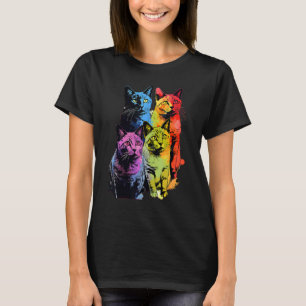Kleurrijke Pop Art Katten Ontwerp Kattenliefhebber T-shirt