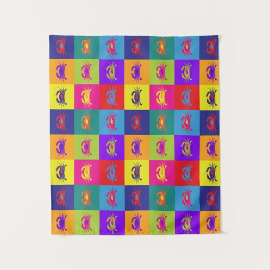 Kleurrijke Pop Art Krabspatroon Wandkleed (Voorkant)