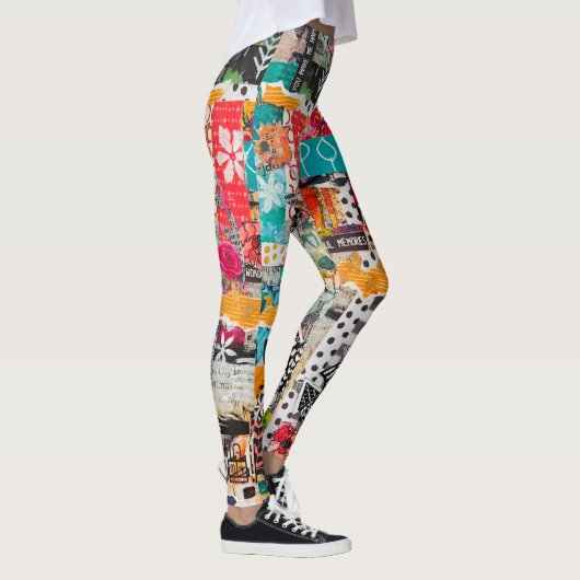 Kleurrijke Pop Art Mixed-Media Collage Leggings (Rechts)