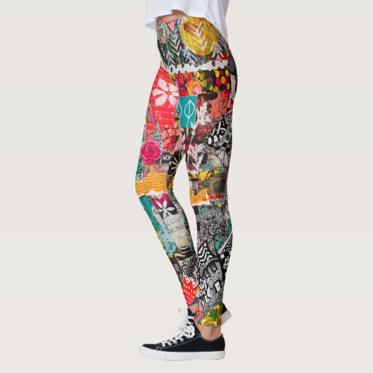 Kleurrijke Pop Art Mixed-Media Collage Leggings (Links)