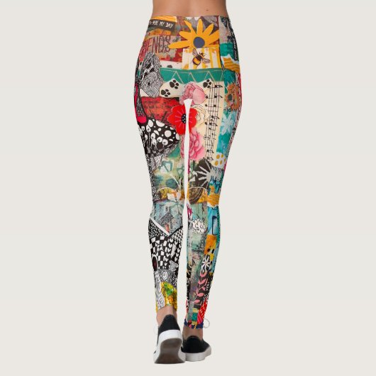 Kleurrijke Pop Art Mixed-Media Collage Leggings (Achterkant)