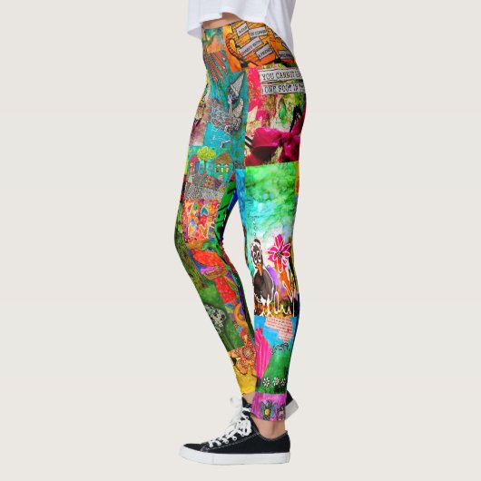 Kleurrijke Pop Art Mixed-Media Collage Leggings (Links)