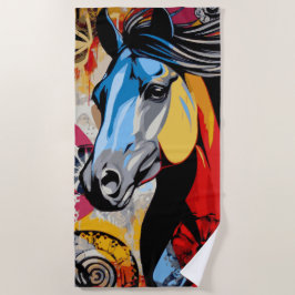 Kleurrijke Pop Art Paard Illustratie Strandlaken