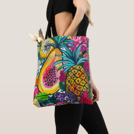 Kleurrijke Pop Art Papaja Ananas Tropisch Patroon  Tote Bag