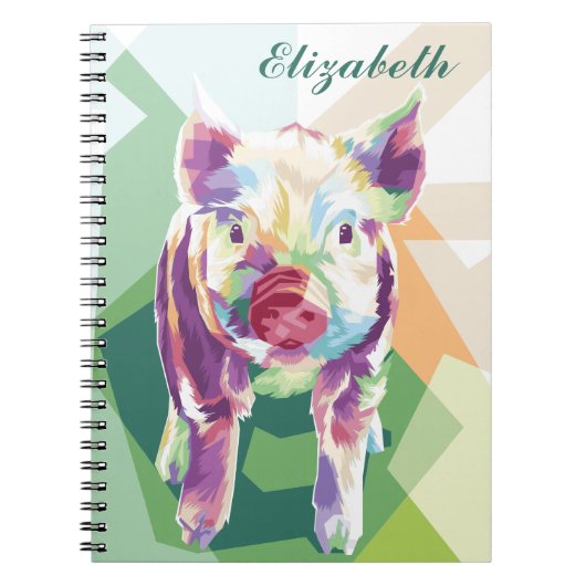 Kleurrijke Pop Art Pig gepersonaliseerd Notitieboe Notitieboek (Voorkant)