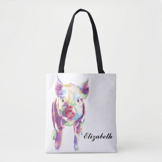 Kleurrijke Pop Art Pig gepersonaliseerde Canvas ta Tote Bag (Voorkant)