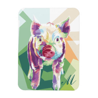 Kleurrijke Pop Art Pig Monogrammed Magnet Magneet