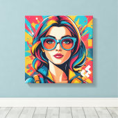 Kleurrijke Pop Art Portrait Square Canvas (Insitu (Houten vloer))