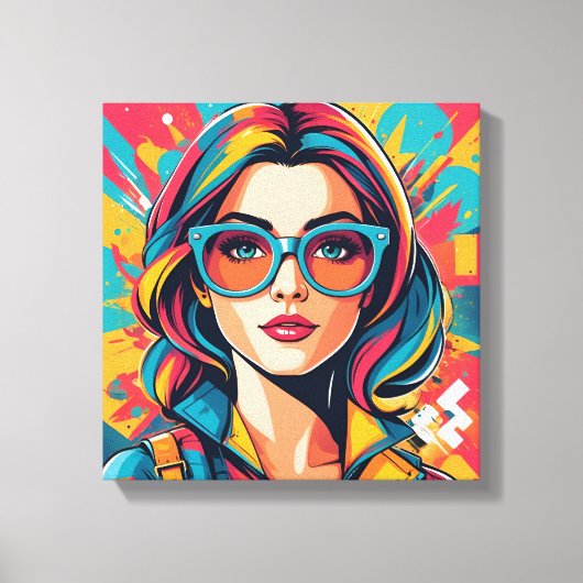Kleurrijke Pop Art Portrait Square Canvas (Voorkant)